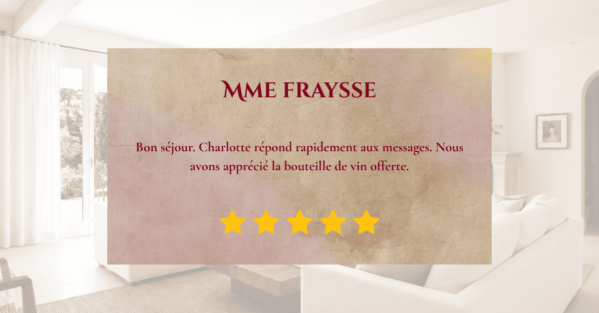 Avis client 5 étoiles sur la Conciergerie Reguera, conciergerie dans le Vaucluse